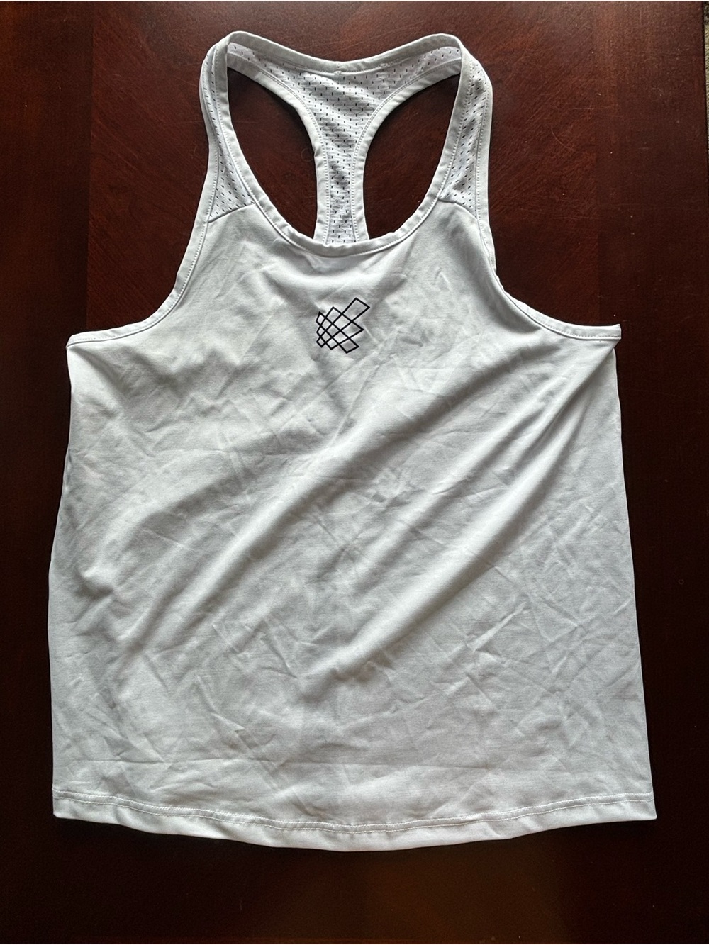 Jed North White Racerback Tank with Geometric Chest Logo